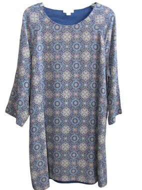 Garnet Hill Silk Shift Dress Blue Medallion Print Womens Size 16 Lined READ